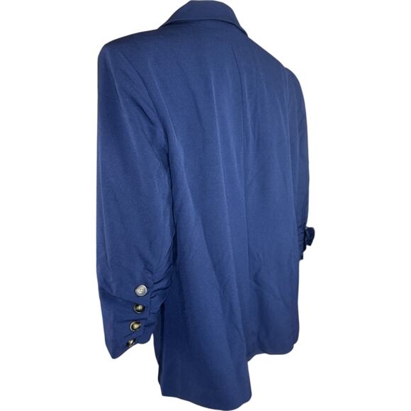 Studio Park x Amy Stran Navy Blazer Medium NWOT Ruched Sleeve Jacket - Picture 9 of 13